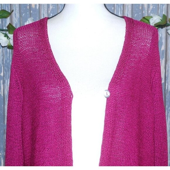 Intuitions Ladies Purple Single Button Open Front Cardigan XL Pockets Sheer - Picture 8 of 10